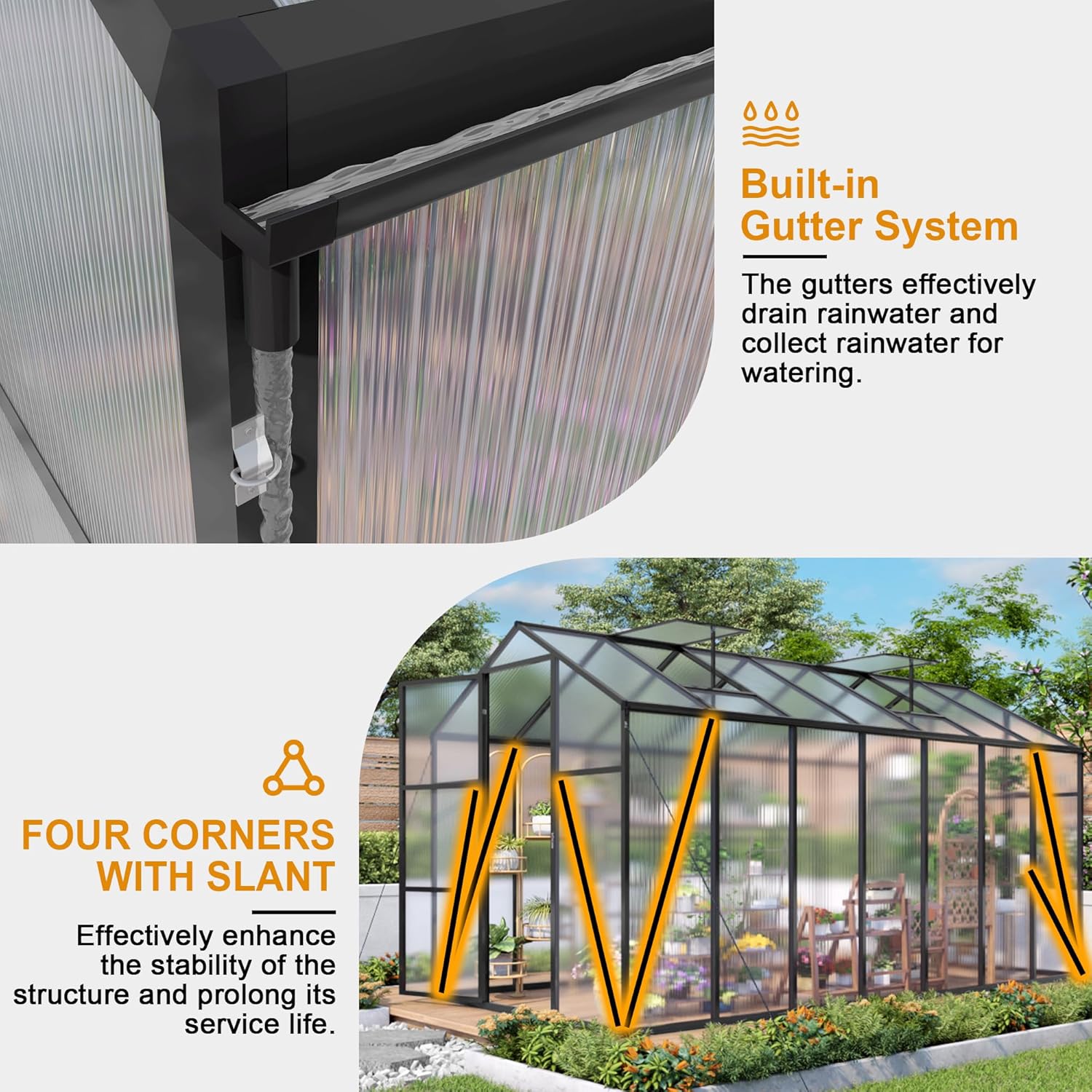 6x14 FT Professional Greenhouse for Outdoor Garden, Heavy Duty Polycarbonate Panels with Aluminum Frame, Walk-in Greenhouse with Ventilation & Easy Installation