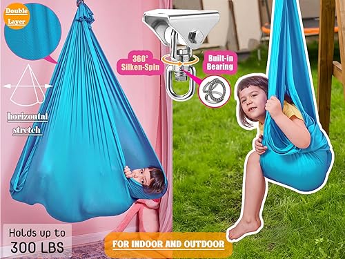 Miniatura 2 de Columpio sensorial para interiores + accesorios giratorios de 360, hamaca de licra de doble capa para que los niños jueguen y calmen, columpio de