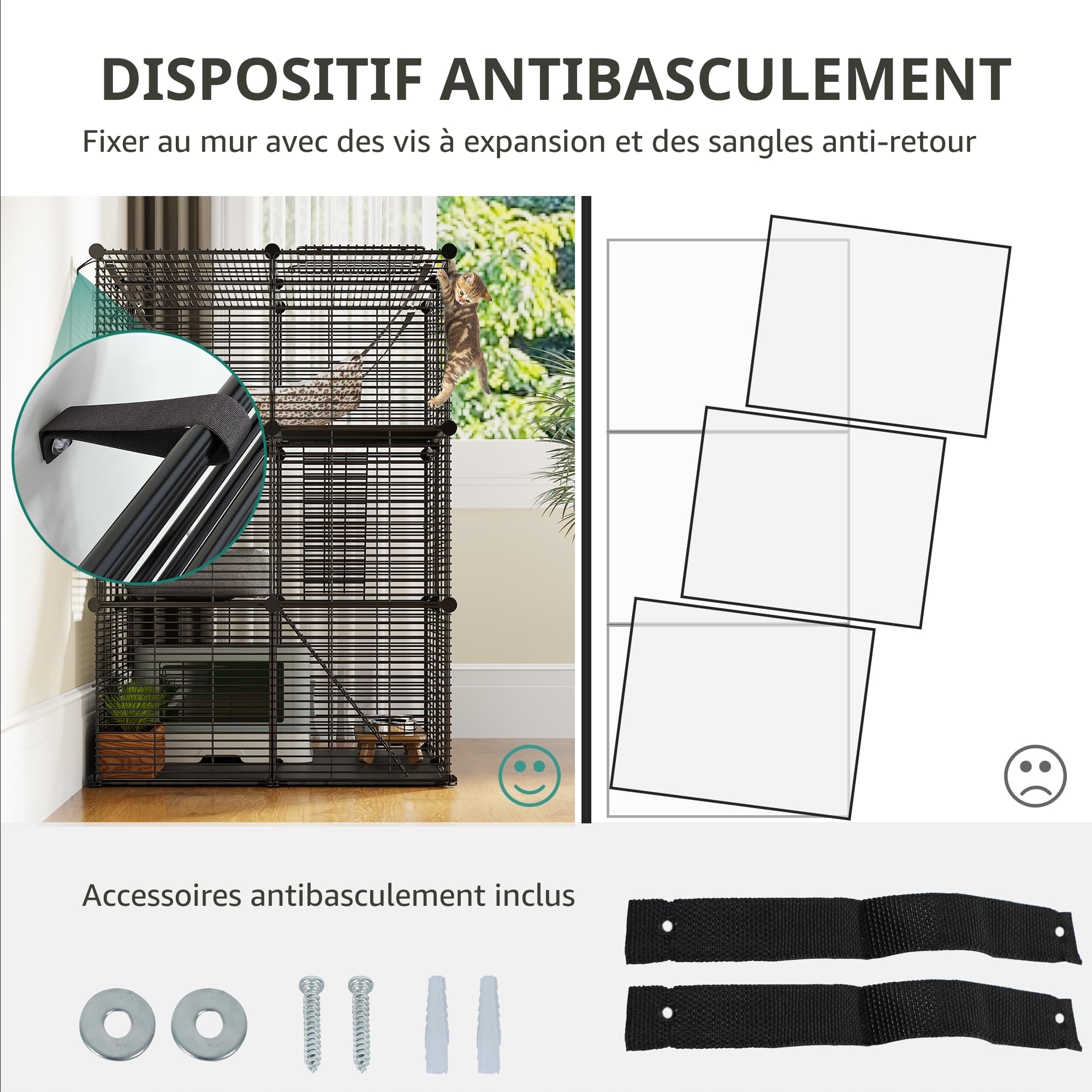 YITAHOME Grande Cage pour Chat d'intérieur, Enclos en Fil Métallique 4 Niveaux avec 4 Portes, 3 Échelles, Hamac, pour 1-3 Chats Lapin Chinchilla Noir