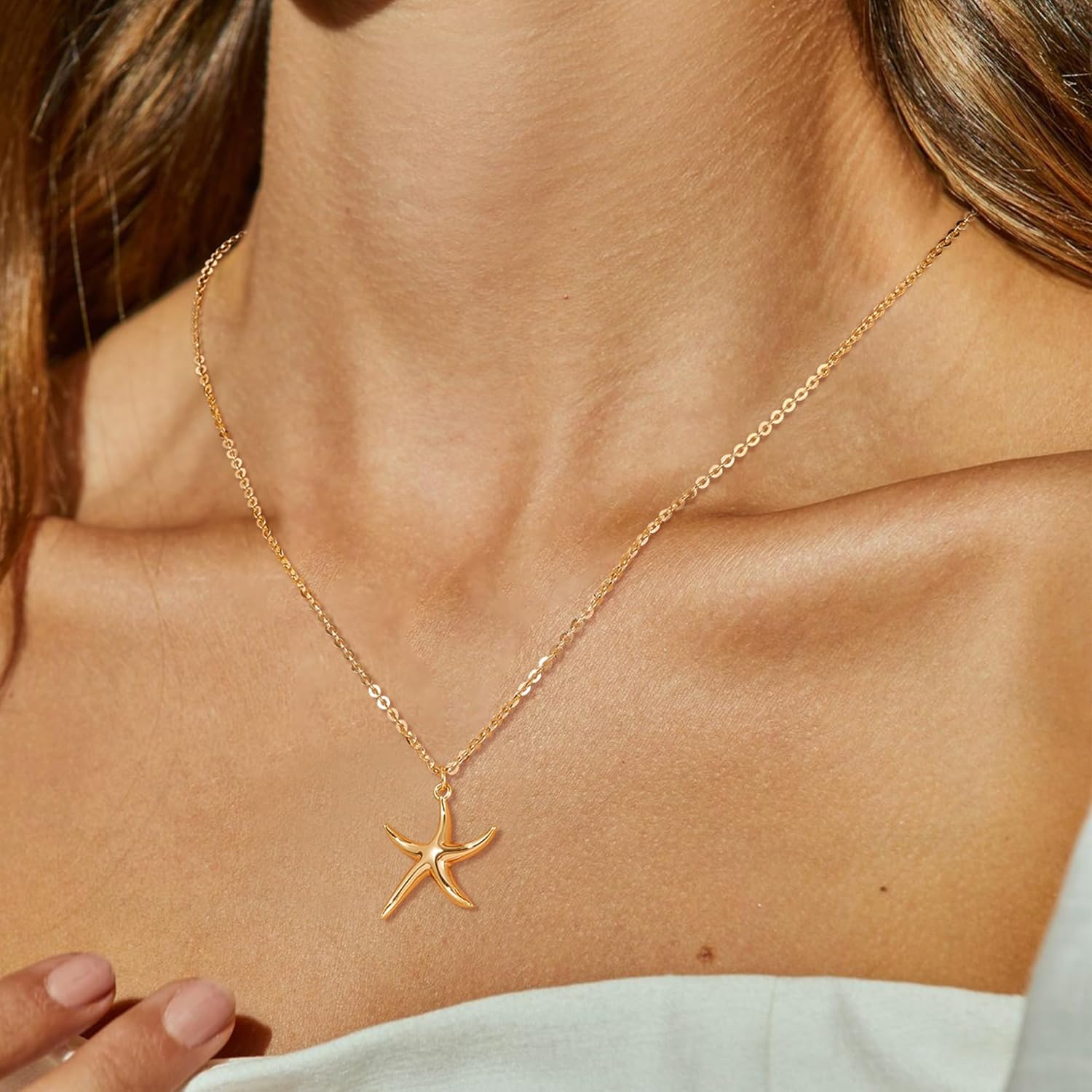 MTMY Gold Starfish Necklace 14K Gold Plated Shell Conch Ocean Pendant Necklace for Women Beach Summer Jewelry - Image 3