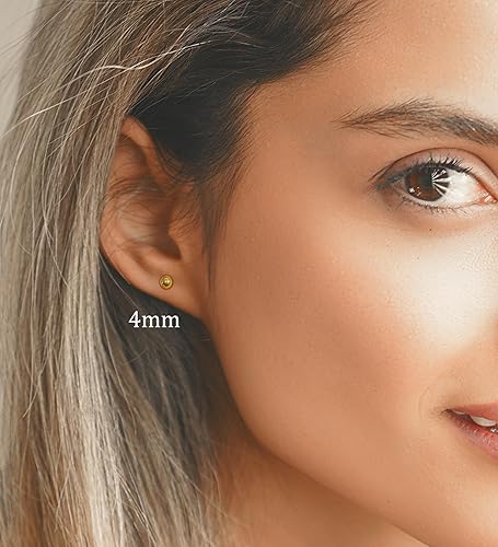 Miniatura 5 de Enticera G23 Titanium Flower Screw Back Ball Earrings for Sensitive Skin 14k Gold Ball Stud Earrings for Women 20g Hypoallergenic Handmade Nap