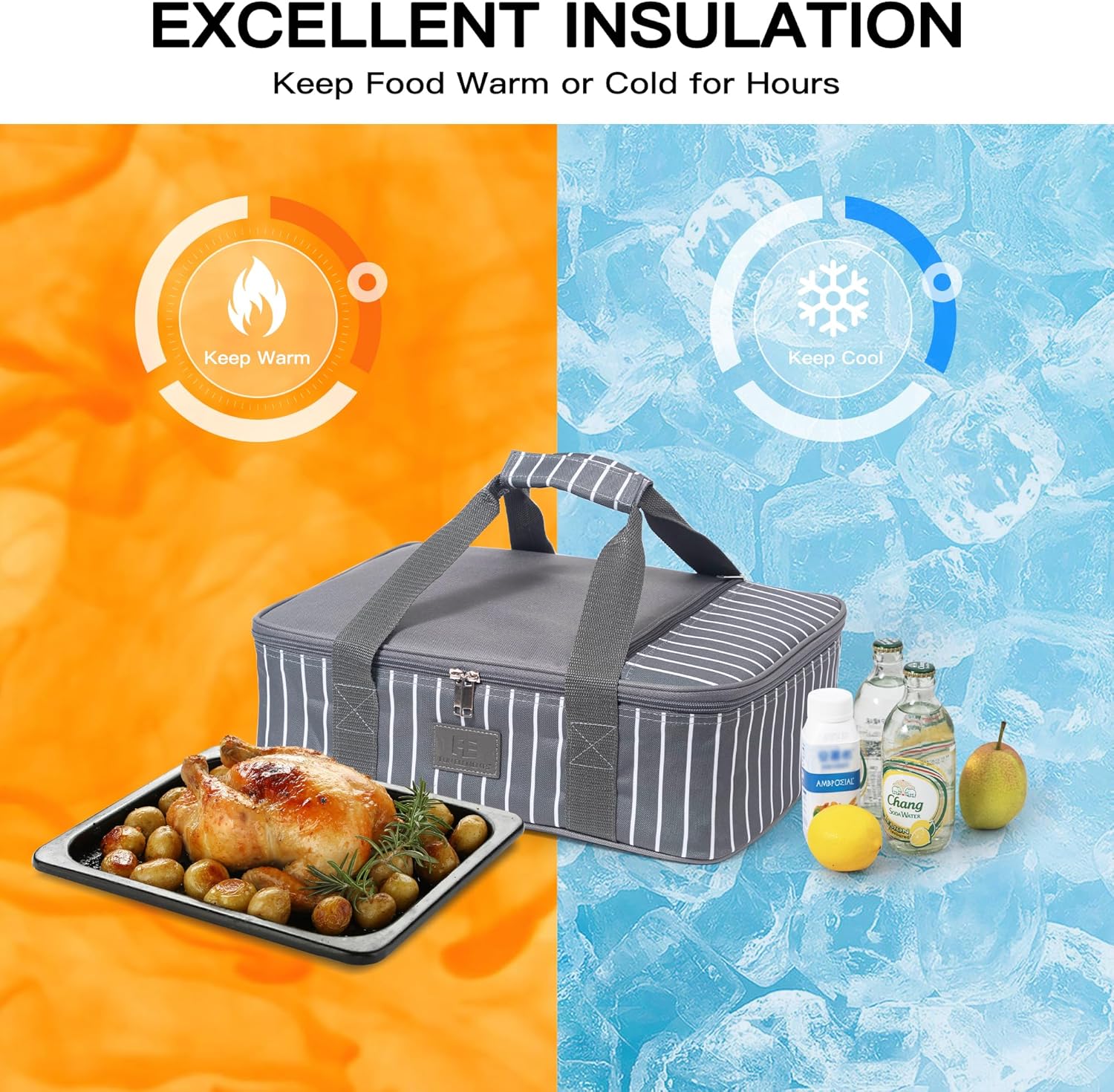 Fun Elements Casserole Carrier for Hot or Cold Food, Insulated Casserole Dish Carrier, Thermal Lasagna Lugger Tote for Potluck Parties/Picnic/Cookouts, Fits 9"×13" Baking Dish, Grey - Image 3