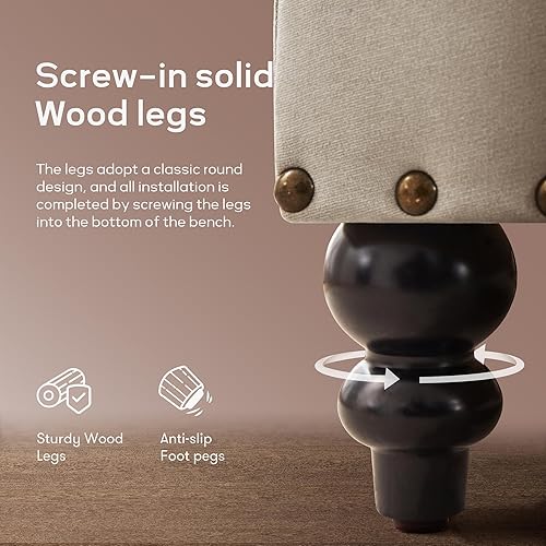 Miniatura 26 de HUIMO Banco otomano de almacenamiento de 51 pulgadas con bandeja extraíble, tela de mezcla de lino y algodón, botones acolchados, bisagra de Bandeja