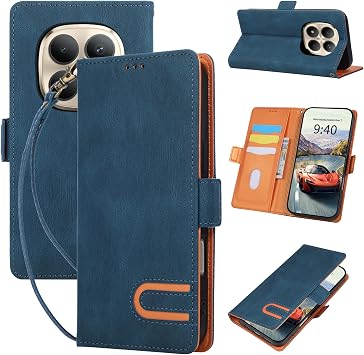 Mobile Phone Case for Xiaomi Redmi Note 15 Pro+ Plus 5G Flip Case Premium PU Leather Flip Wallet Case Card Slot Foldable Stand Function Protective Case for Redmi Note 15 Pro+ Blue