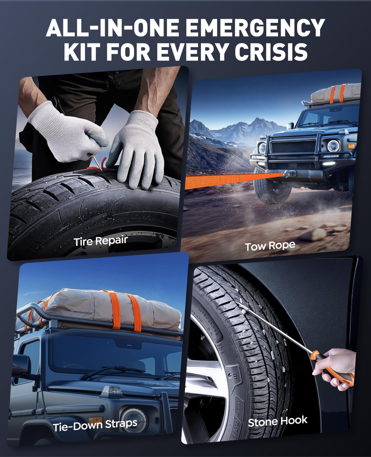 TREKURE 14 en 1 8000A Arrancador de Baterias de Coche, 160 PSI Arrancador de Coches con Compresor de Aire, Nuevo Kits de Emergencia con Luces Multimodo y Guantes Aislantes(para All Gas o 12L Diesel)