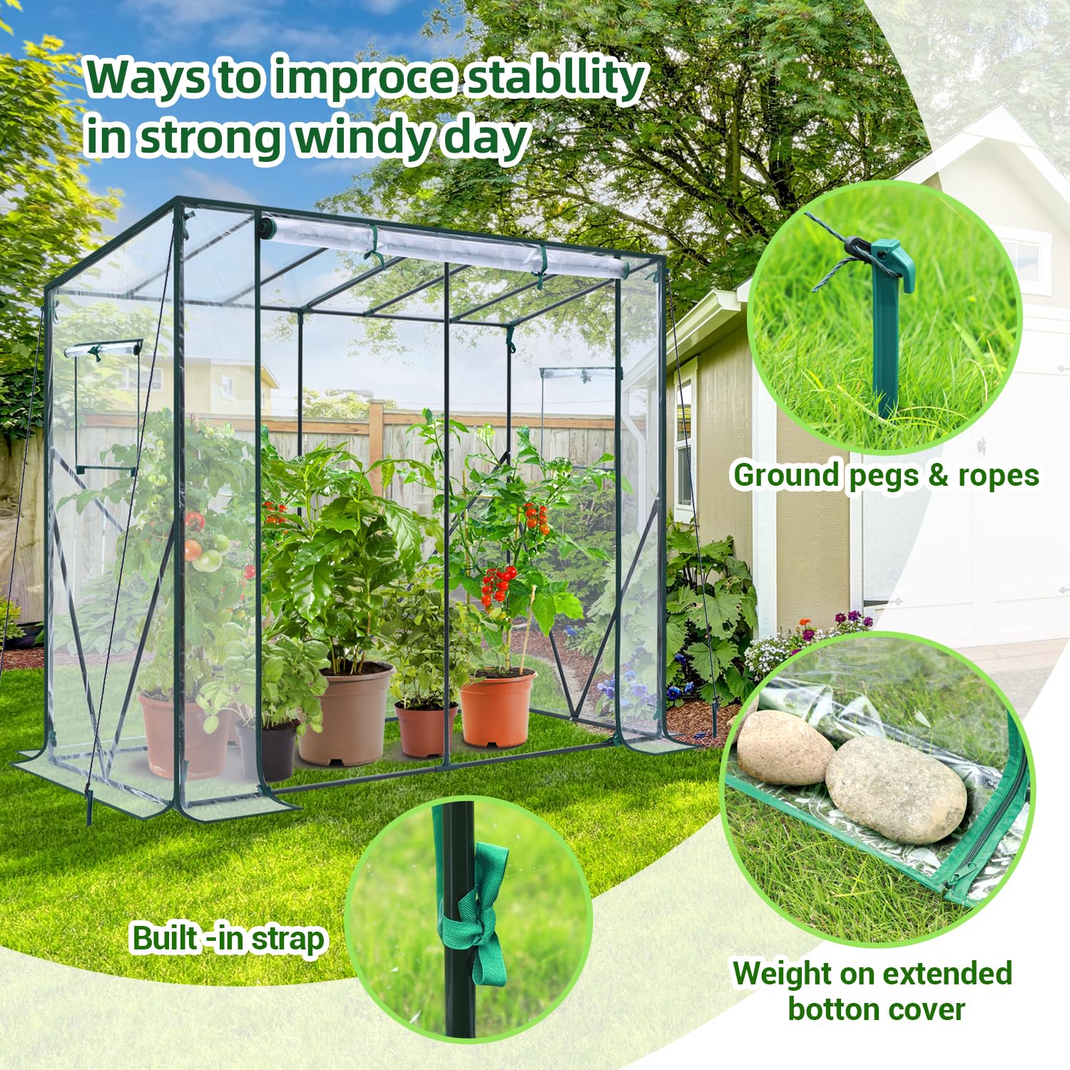 Ohuhu Invernadero para tomates con cubierta de PVC y más lejos, 200 x 77 x 170 cm, invernadero pequeño, resistente al invierno, para un crecimiento óptimo de las plantas