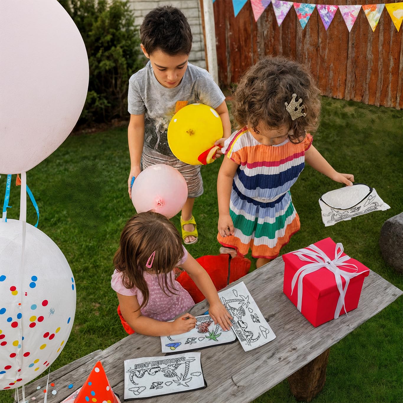 aeioubaby.com Estuches para colorear (Dinos) | 25 Bolsas individuales con 5 ceras de colores y globo. Incluye bolsa reutilizable | Regalos de cumpleaños y fiestas infantiles | Creatividad para niños