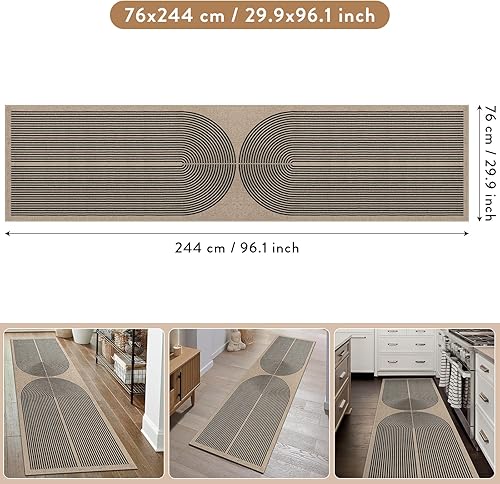 Miniatura 2 de Lahome Alfombra moderna de pasillo de arco iris, 2 x 8 pulgadas, fácil de yute, alfombra de pasillo de cocina con respaldo de goma, alfombra de