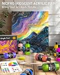 Nicpro 20 Colors Iridescent Acrylic Paint, 8.45oz/250ml Large Bulk Metallic Acrylic Paint, Non-Toxic Art Painting Supplies For Halloween Canvas Fabric Rock Wood with Paint Knife Color Wheel