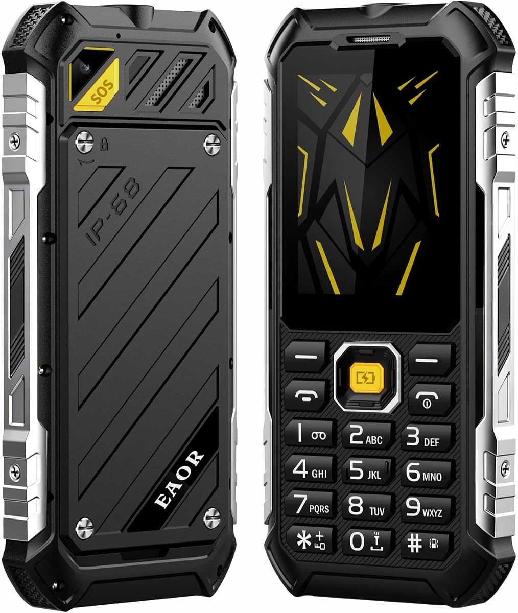 Teléfono 4G resistente con botón SOS, batería de larga duración de 4500 mAh, teléfono celular LTE simple desbloqueado, teléfono tonto con doble SIM de pantalla de 2,4 pulgadas, IP68 resistente al agua a prueba de golpes, botones y fuentes grandes, linterna