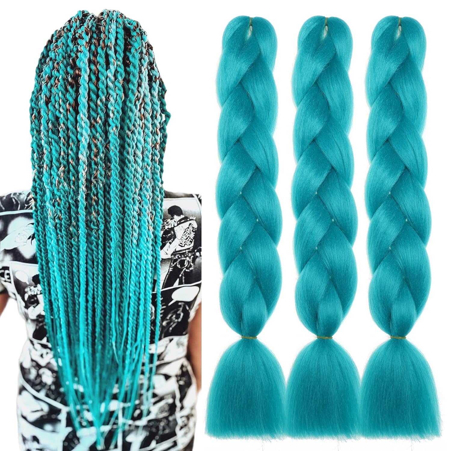Braiding Hair Pre Stretched 6 Packs Synthetic Hair Extensions for Braids 24 inch Teal Braiding Hair Jumbo Festival Colorful Braid Hair