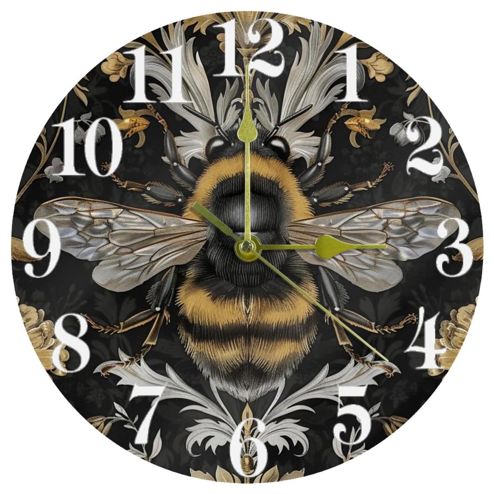 Horloge murale ethnique florale abeille ronde silencieuse