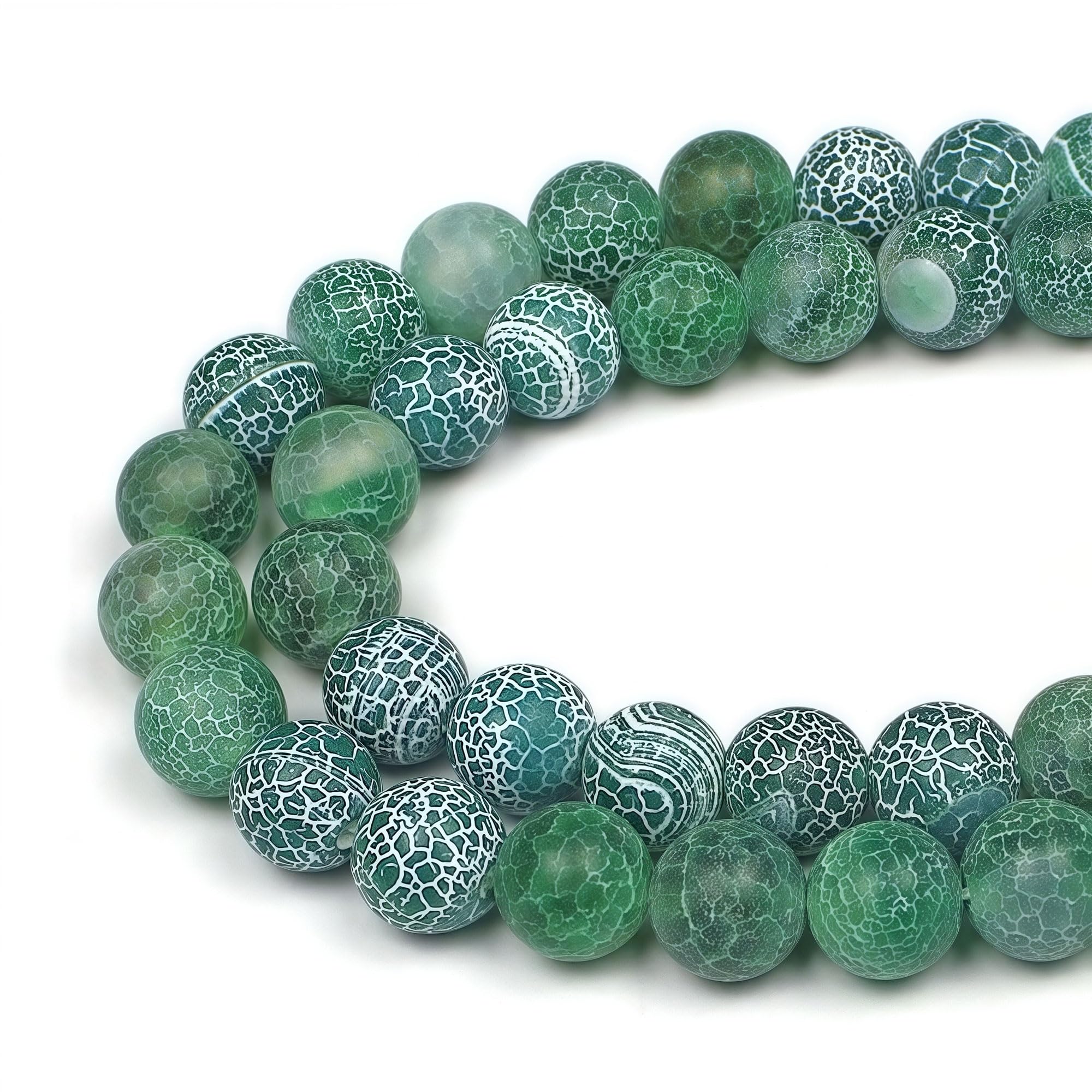 MJDCB Natural Round Stone Beads 12mm Green Burst Agate Loose Gemstone Beads for Jewelry Making Bracelet Necklace 30pcs — image 1