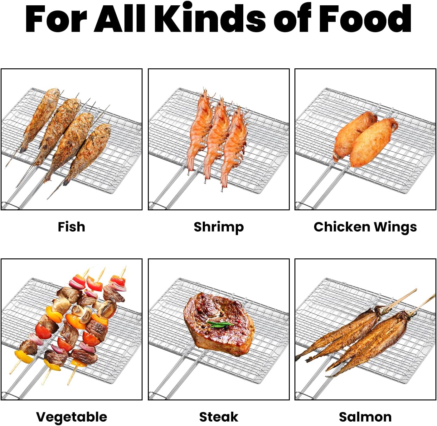 BBQ Basket, Multipurpose Grill Basket with Handle for Meat, Fish, Shrimp, Vegetables