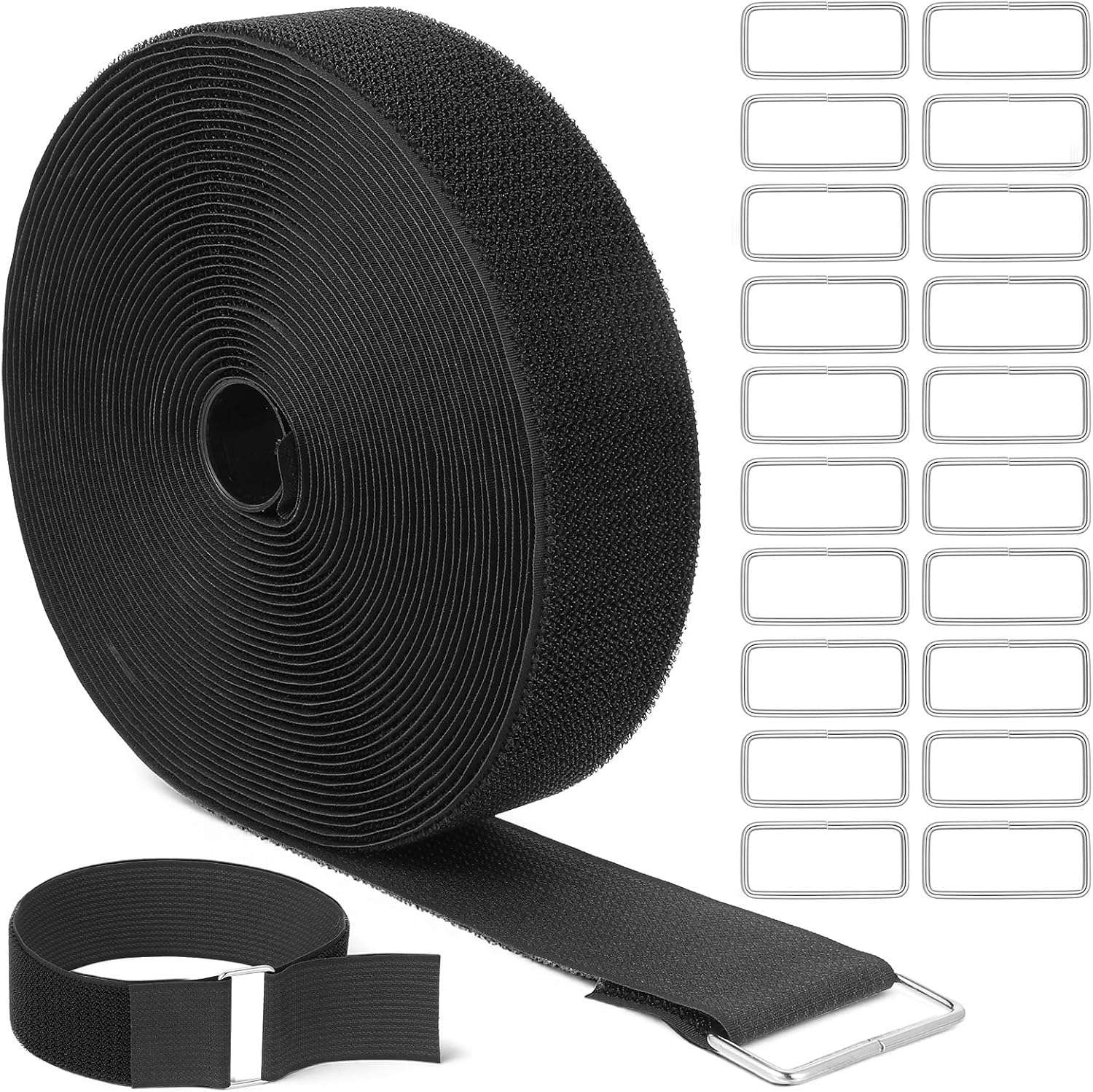 2"x40ft Cinch Strap with 20 Metal Buckles, Hook and Loop Straps