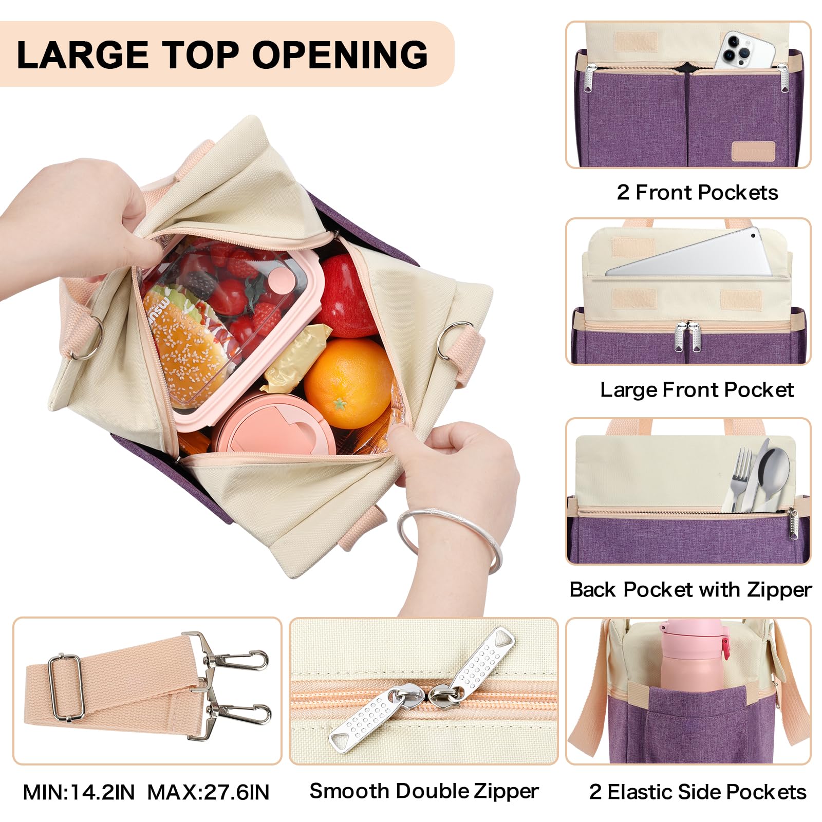 Joymee Insulated Lunch Bag For Women - Large Leakproof Tote With Shoulder Strap For Work & Picnics