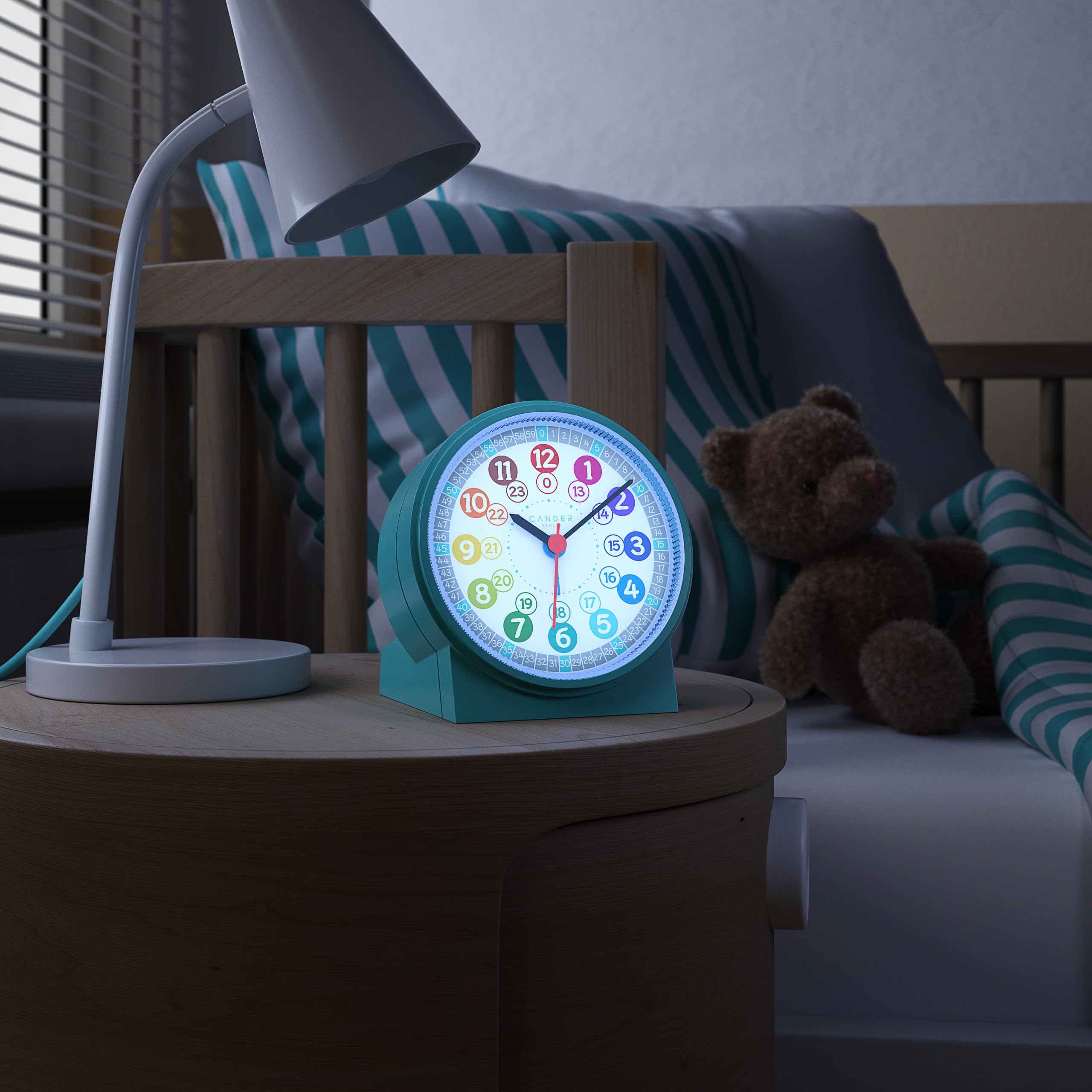 Cander Berlin MNU 1009 T - Despertador infantil silencioso, turquesa, silencioso, luz silenciosa, reloj de mesa, iluminación para habitación infantil, niños y niñas