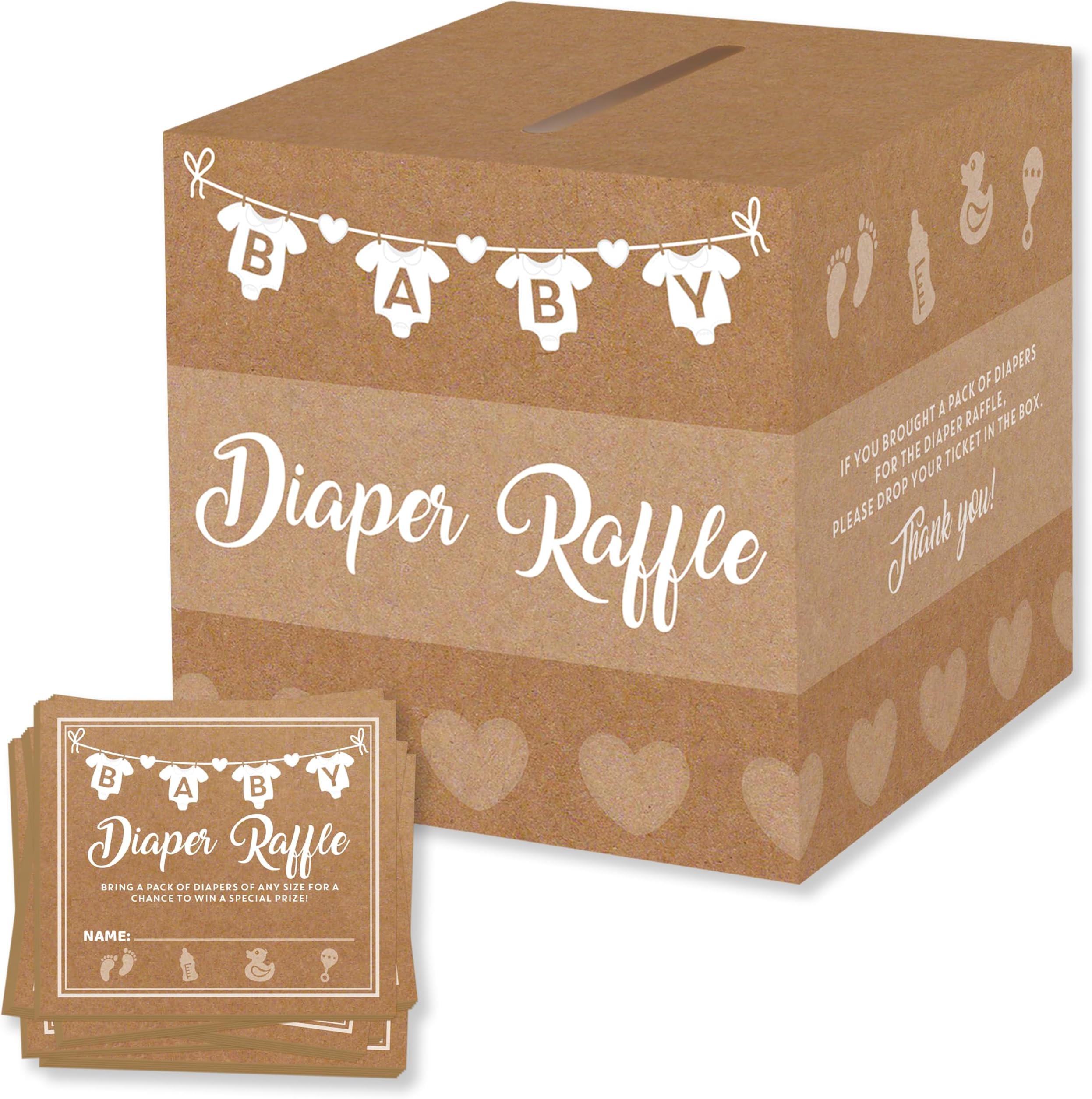 Party Hearty Baby Shower Games for Girl or Boy, 50 Diaper Raffle Tickets, Diaper Raffle Ticket Cards Box, Baby Shower Decorations, Raffle Prizes, Ideas