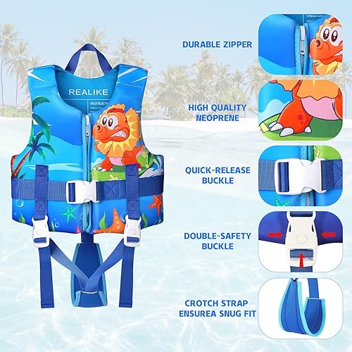 Miniatura 3 de REALIKE Chaleco de natación para niños pequeños, correa de seguridad ajustable, ayuda para nadar para niños pequeños, traje de baño flotante,