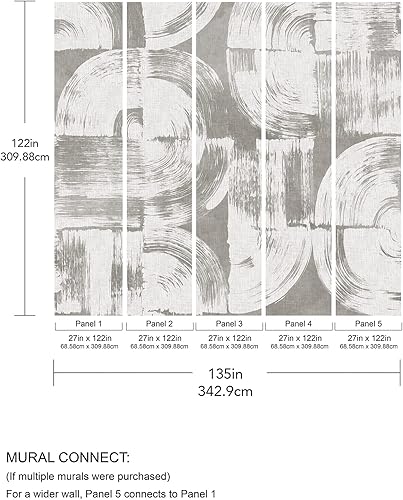 Miniatura 10 de REMIX Walls by Katie Hunt Brewster Home Fashions Brushstrokes Dove Grey Mural de pared