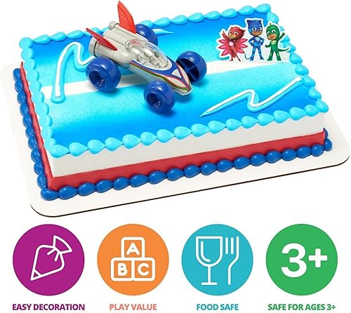 Miniatura 3 de DecoSet PJ Masks Save the Day - Decoración para tartas, 2 piezas de decoración para tartas con auto de ruedas libres y Catboy, Owlette y Gekko Pic