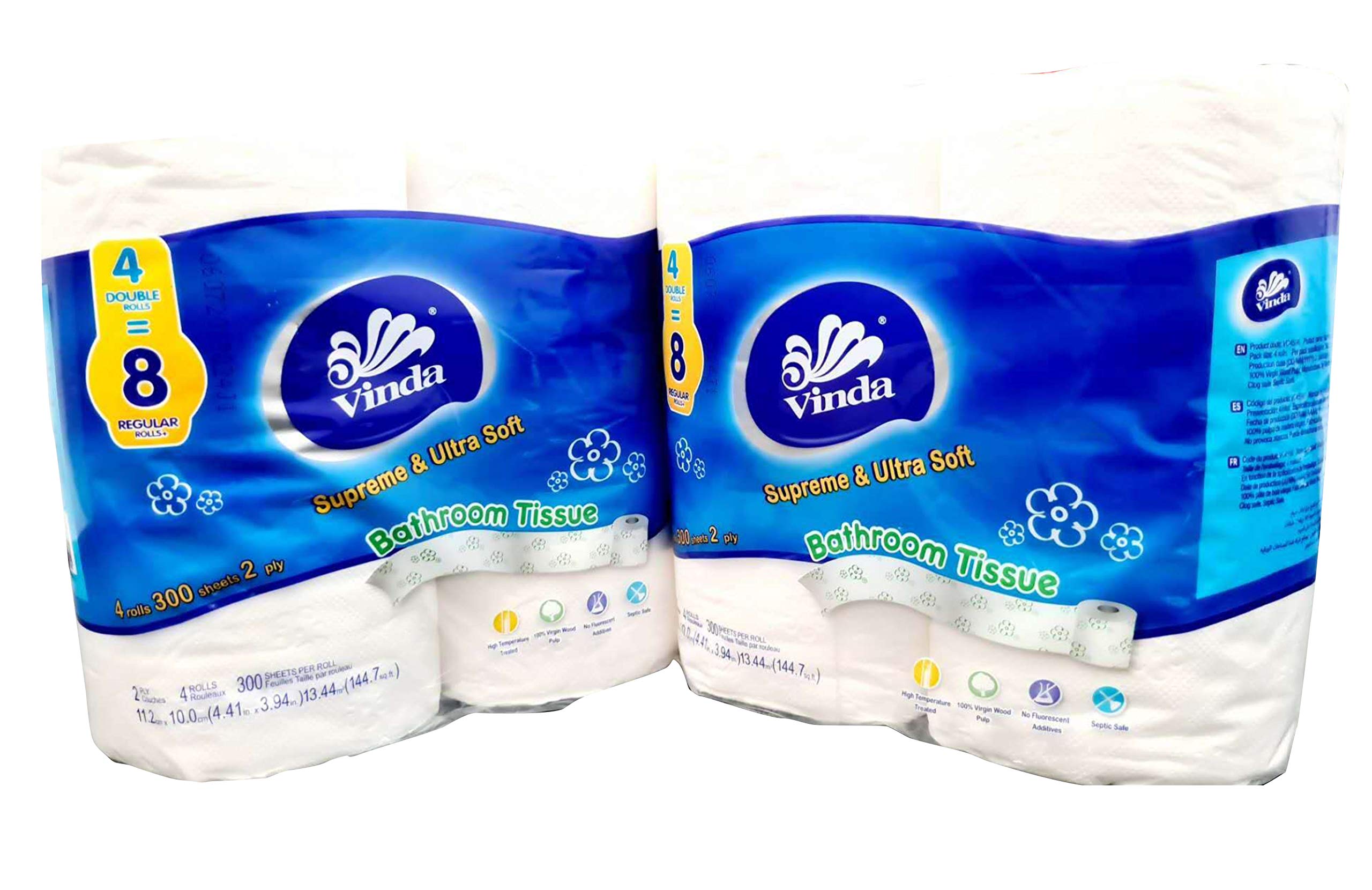 Vinda 4 in 1 Supreme and Ultra soft bathroom roll tissue. (Pack of 2)