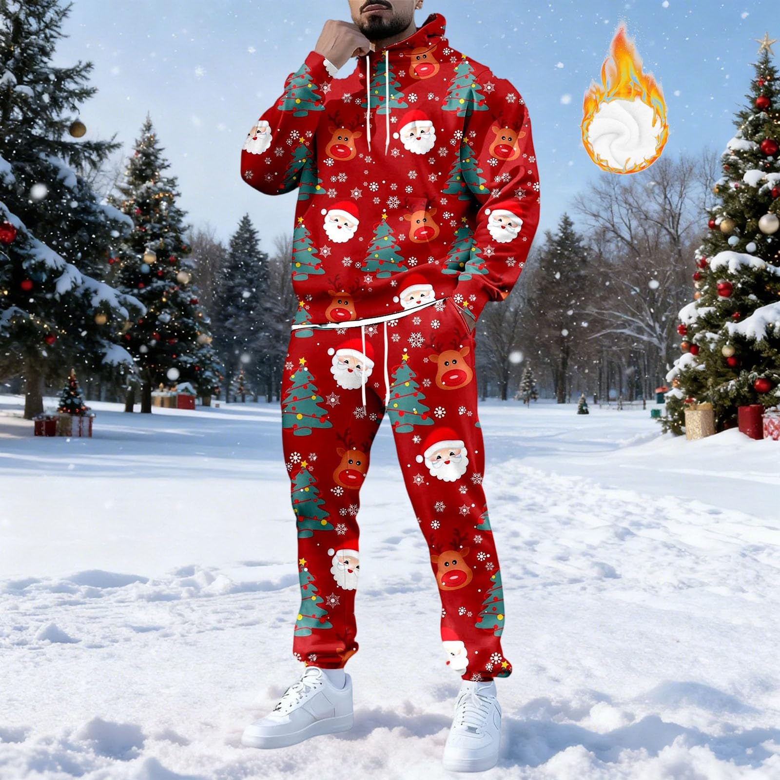 Weihnachtsanzug Herren 2-Teilig Weihnachts Jogginganzug Tracksuit Set