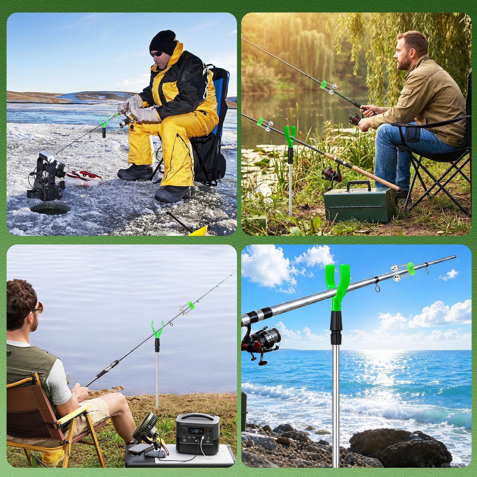 DONQL Lot de 4 Supports pour Canne à Pêche, Repose-Cannes Réglable avec 8 Grelots de Pêche, Porte-Cannes pour Pêche en Bordure, Mer, Lac, Rivière