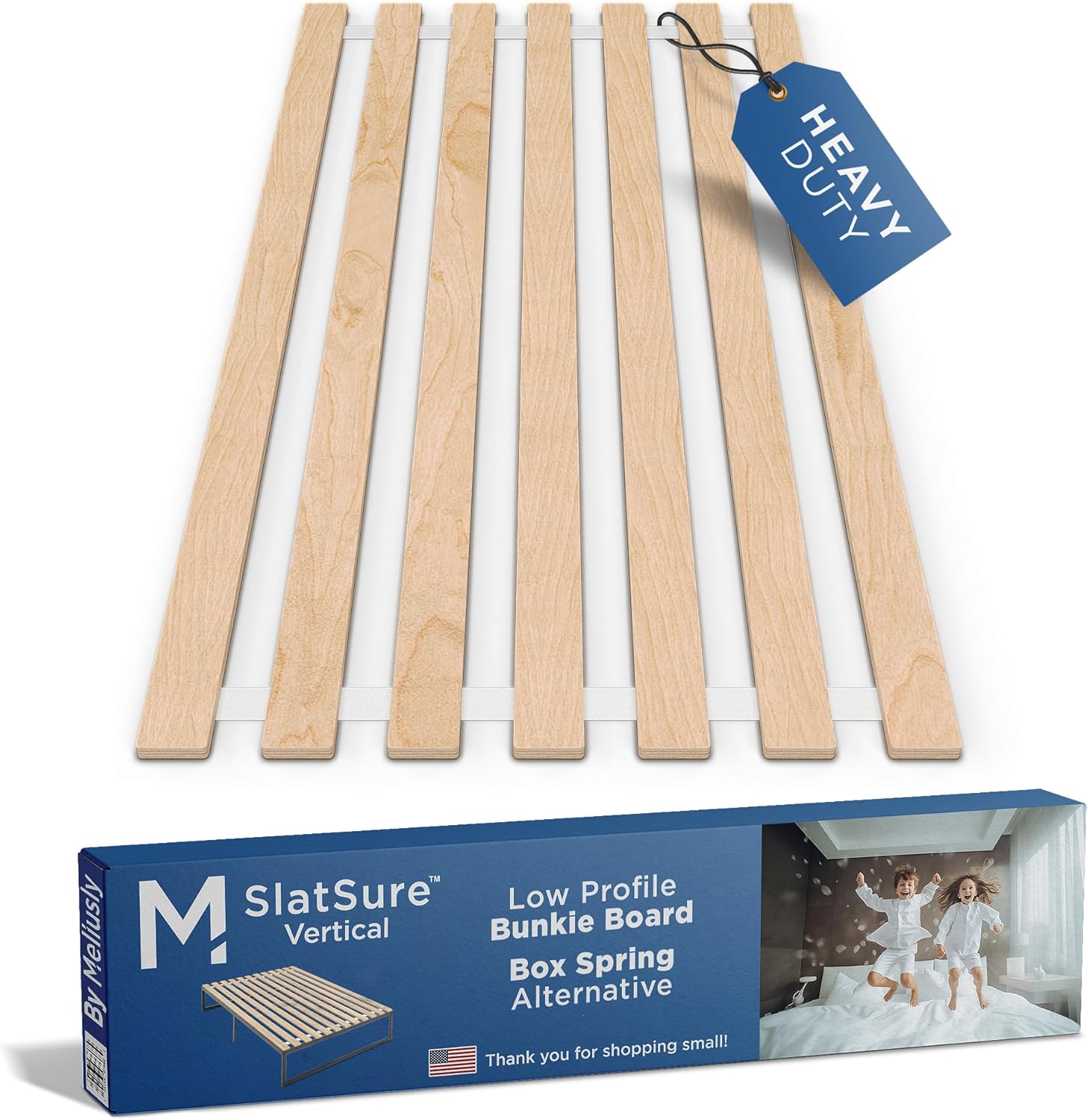 Meliusly SlatSure Twin Size Bunkie Board – Heavy Duty Vertical Bed Slats & Foldable Wooden Support Board for Sagging Mattress or Platform Bed Frame, Box Spring Alternative and Replacement Twin (38x74'')
