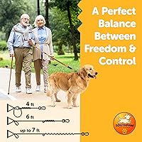 Vista 4 de Correa elástica para perro con absorción de golpes de 4 a 7 pies para Golden Retreivers con hebilla de cinturón de seguridad y mango acolchado