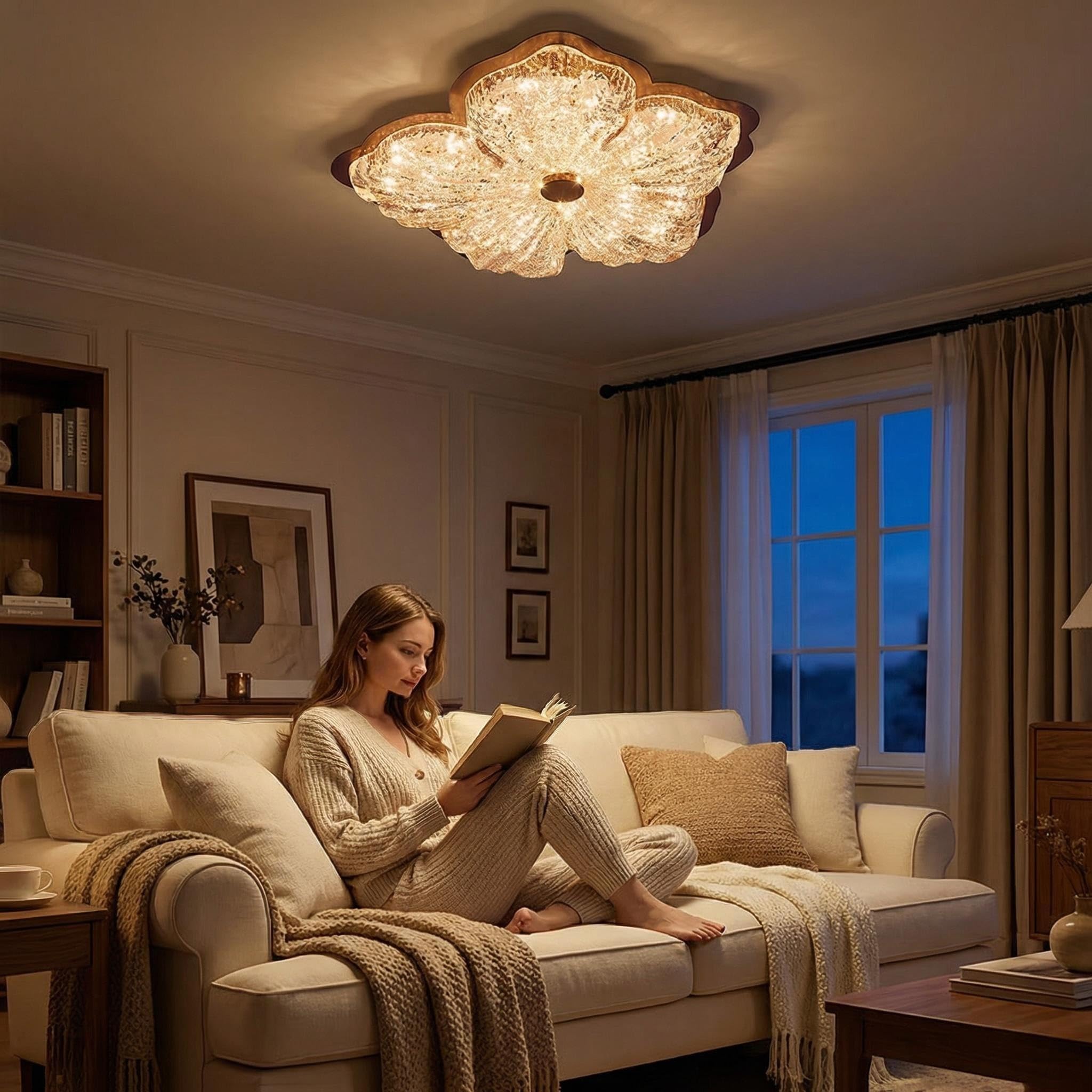 Lámpara de techo LED de resina dorada, 72 W, regulable con mando a distancia, luz de techo para salón y dormitorio (40 cm)