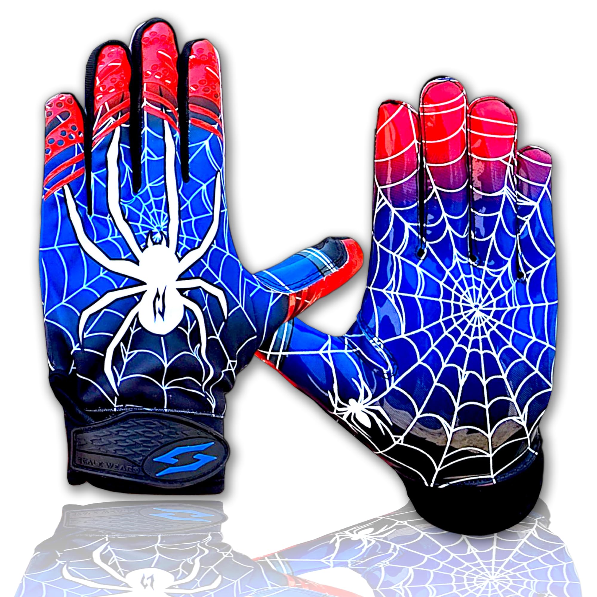 Design Stealth Spider Football Receiver Gloves - Tacky Sticky Grip Skin Tight Adult Pro Elite Super Performance Youth Man Boy Men Sizes (Youth - XS)-picture-21