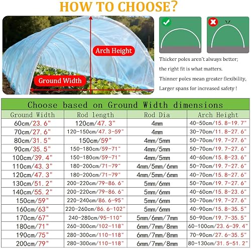 JCWGLY Garden Hoops Frost Protection Garden Hoops Kit, Flexible Fiberglass Greenhouse Hoops For Raised Beds Row Cover Support Tunnels All-Season(5mm-150cm/59in) - 3