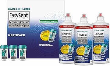 EasySept Hydrogen Peroxide Multipack, 3x 360ml Contact Lens Solution Simple One Step System for Disinfection of Soft Contact Lenses & Lens Case with Neutralising Disc, Suitable for Sensitive Eyes