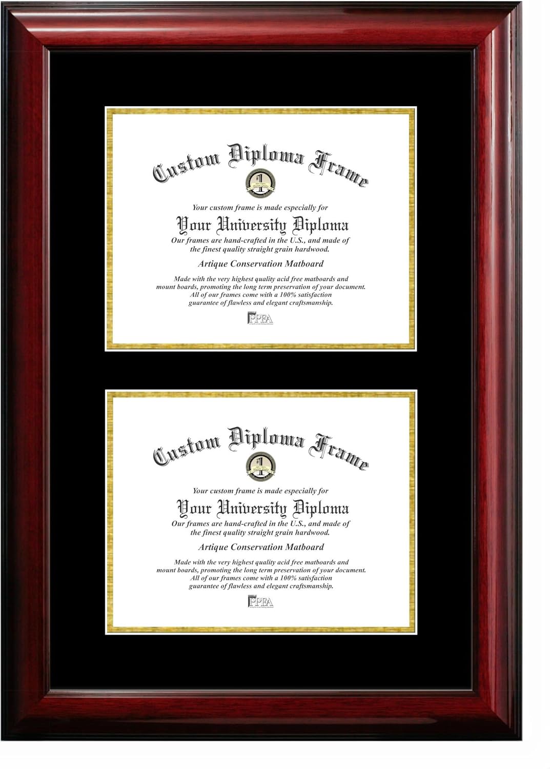 Campus Images 8.5x11 Double Degree Classic Mahogany Certificate Frame with Black & Gold Mats
