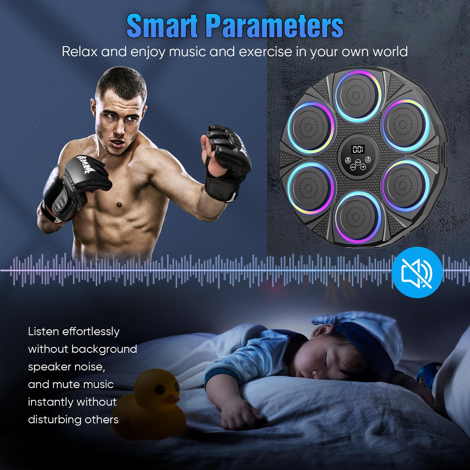 Kouamor Music Boxing Machine con guanti, 2025, macchina da boxe intelligente Bluetooth, montaggio a parete, per bambini e adulti, gioco di boxe per famiglia, 9 velocità, 9 modalità di allenamento