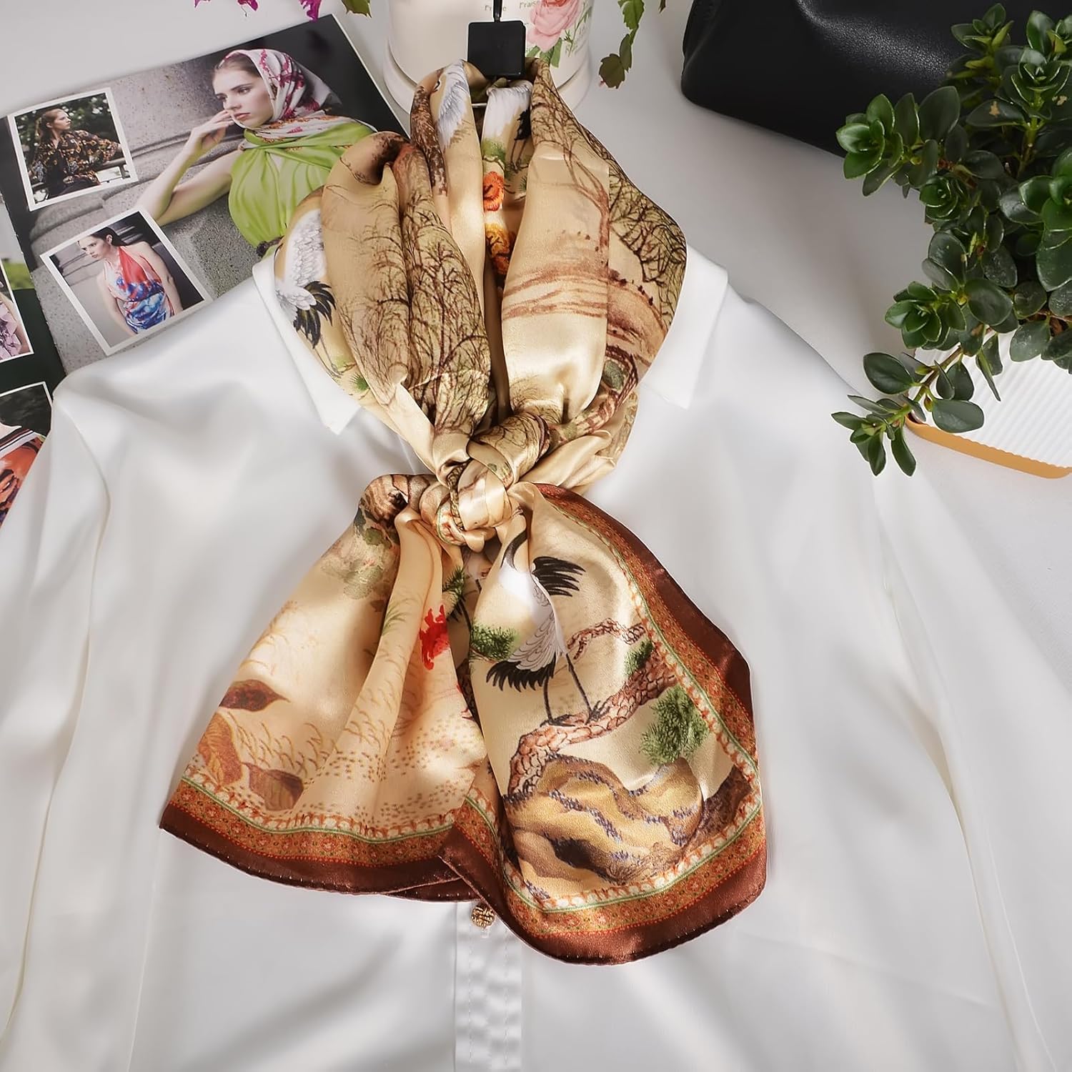 100% Mulberry Silk Scarf for Women Neck Oblong Headscarves Long Floral Print Lightweight Silk Wraps Shawls 67"*20" - Image 9