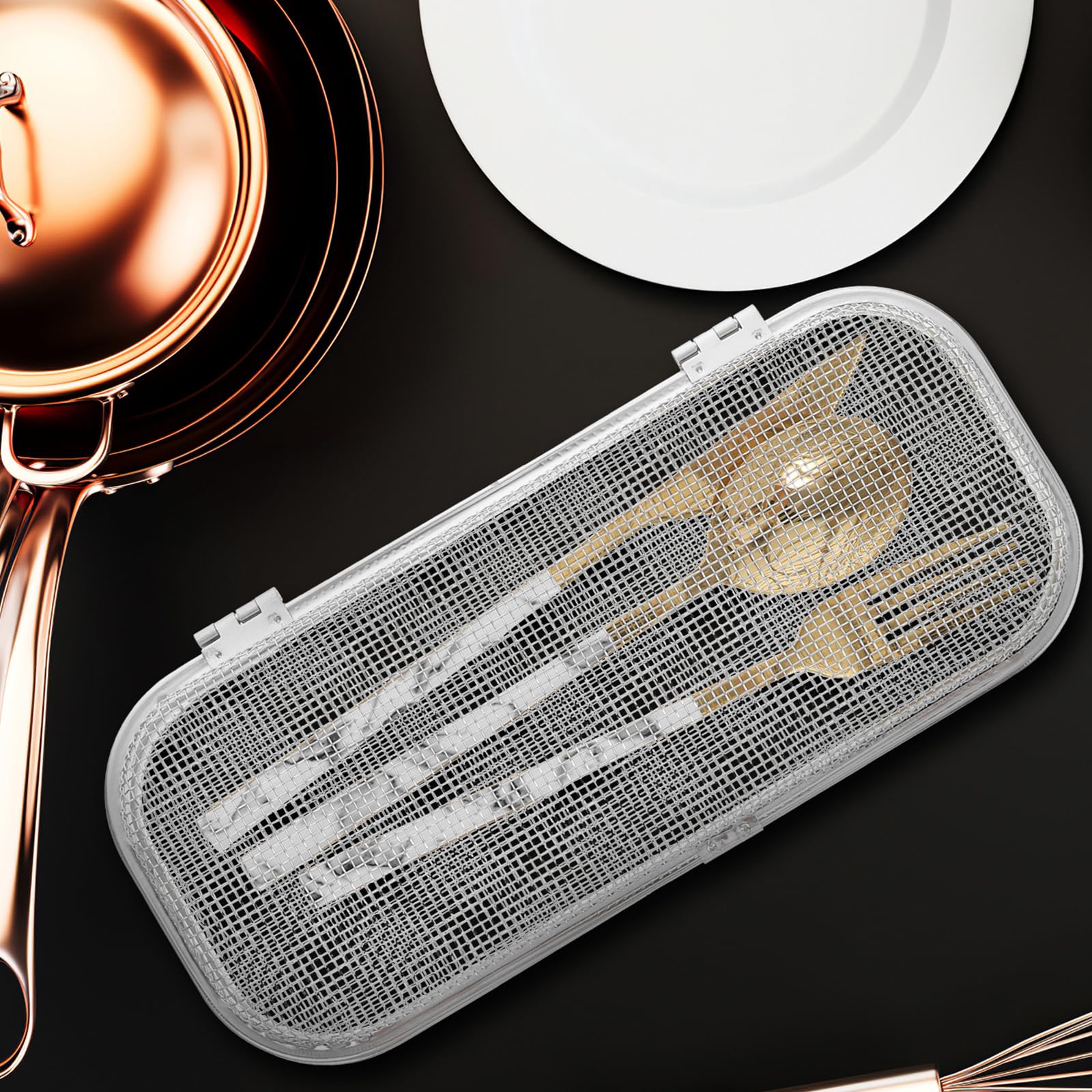 Lurrose 2 cestas para lavavajillas, cestas de acero inoxidable para cubiertos, rejilla de malla rectangular de repuesto para utensilios de cocina pequeños.