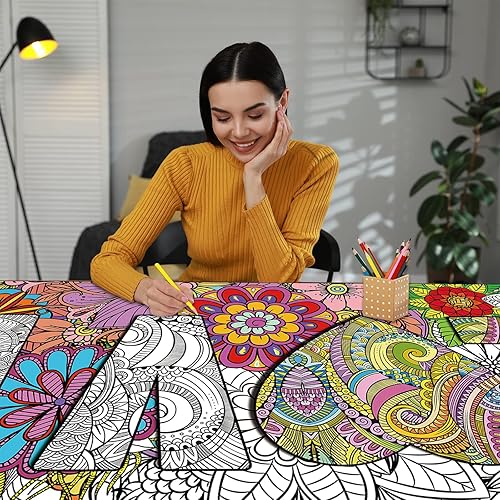 Miniatura 5 de Pósteres gigantes de mandala para colorear de 50 x 25 pulgadas, pósteres gigantes para colorear mandala, para niños, adolescentes y adultos, mantel