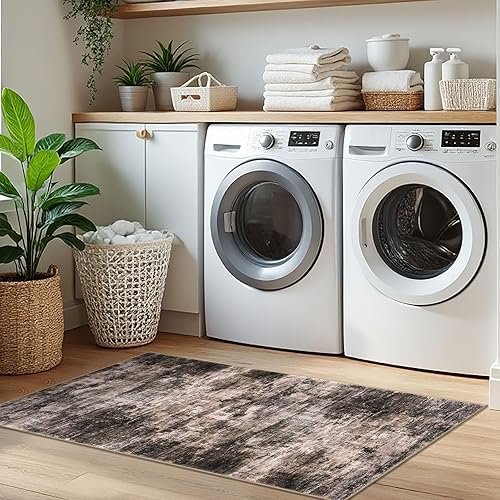 Miniatura 153 de IOHOUZE Alfombra pequeña abstracta de 2 x 3 pies, alfombra de entrada lavable para entrada interior, alfombras con respaldo de goma, alfombra gris