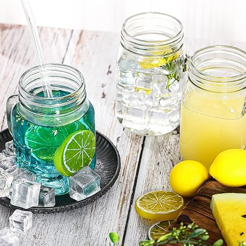 Miniatura 4 de 6 vasos de 12 onzas, sin tapas, tarros de masón con asas, tarros de vidrio para cocina, bar, cerveza, café, bebidas frías, cócteles, jugo, batido,