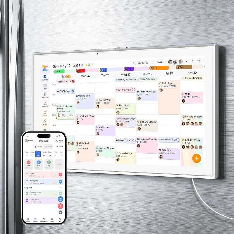 15.6 Inch Smart Touch Screen Digital Calendar, White | Free APP, Magnetic Fridge & Wall Mount, Auto Schedule Sync, Family Chore Planner for Desk Office Home