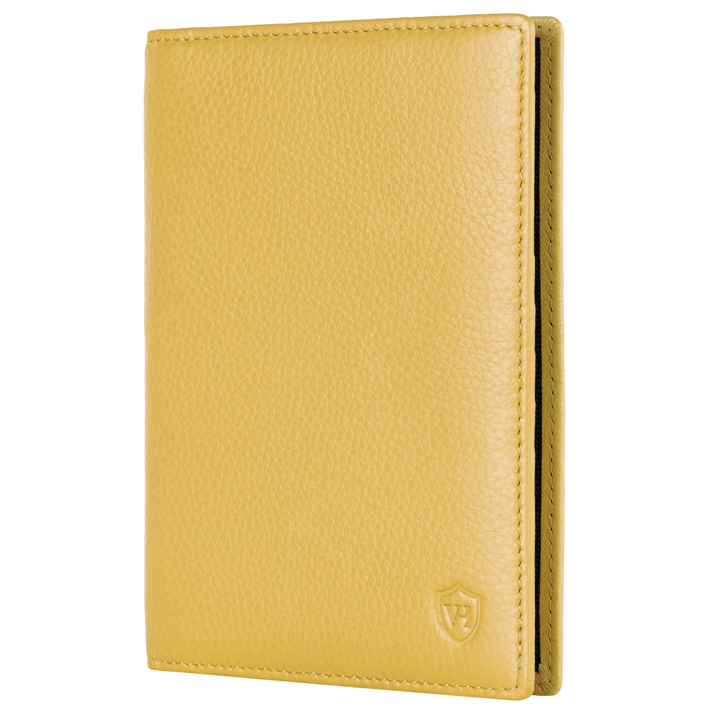 VON HEESEN® Reisepasshülle Leder Etui mit RFID-Schutz - Passhülle Passport Reisepass Mappe Hülle Organizer - Reiseorganizer für Damen & Herren (Gelb)
