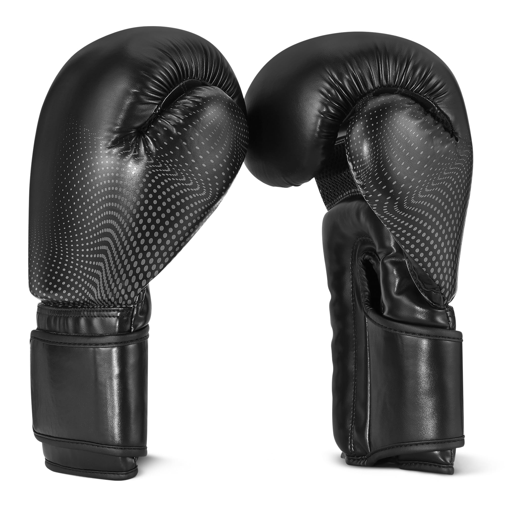 Amazon Basics Guantes de Boxeo de Cuero Sintético para Hombres y Mujeres - Guantes de Entrenamiento para Sparring, MMA, Muay Thai - Diseño Ergonómico y Transpirable con Soporte de Muñeca - Negro - 2