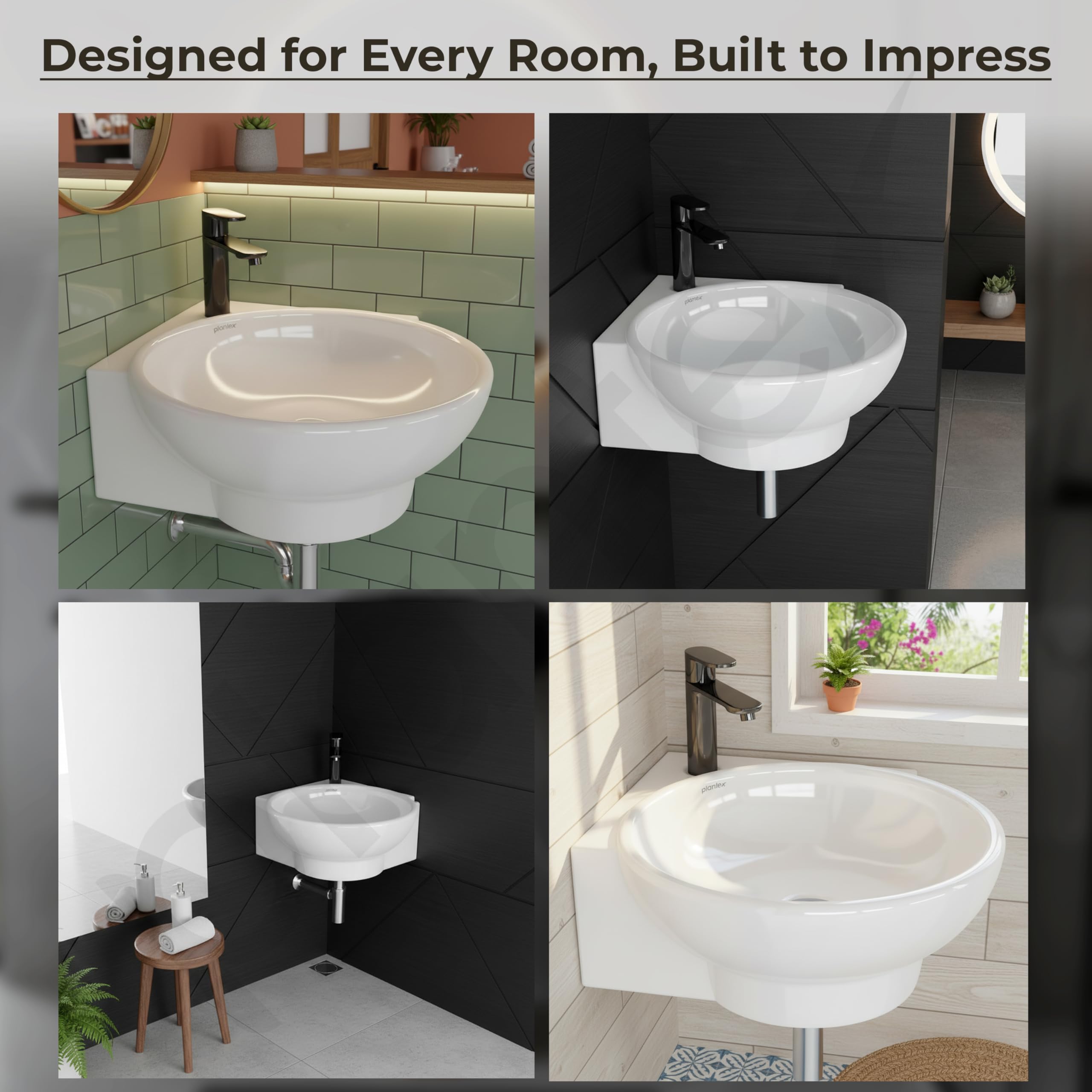 Plantex Lily Ceramic Corner Basin - White -5 Plantex Lily Ceramic Corner Basin - White -5