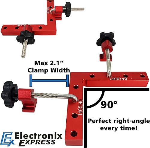 Miniatura 3 de Dos cuadrados de posicionamiento de 90 grados y cuatro abrazaderas, abrazadera de esquina de ángulo recto resistente de aleación de aluminio de 5.5