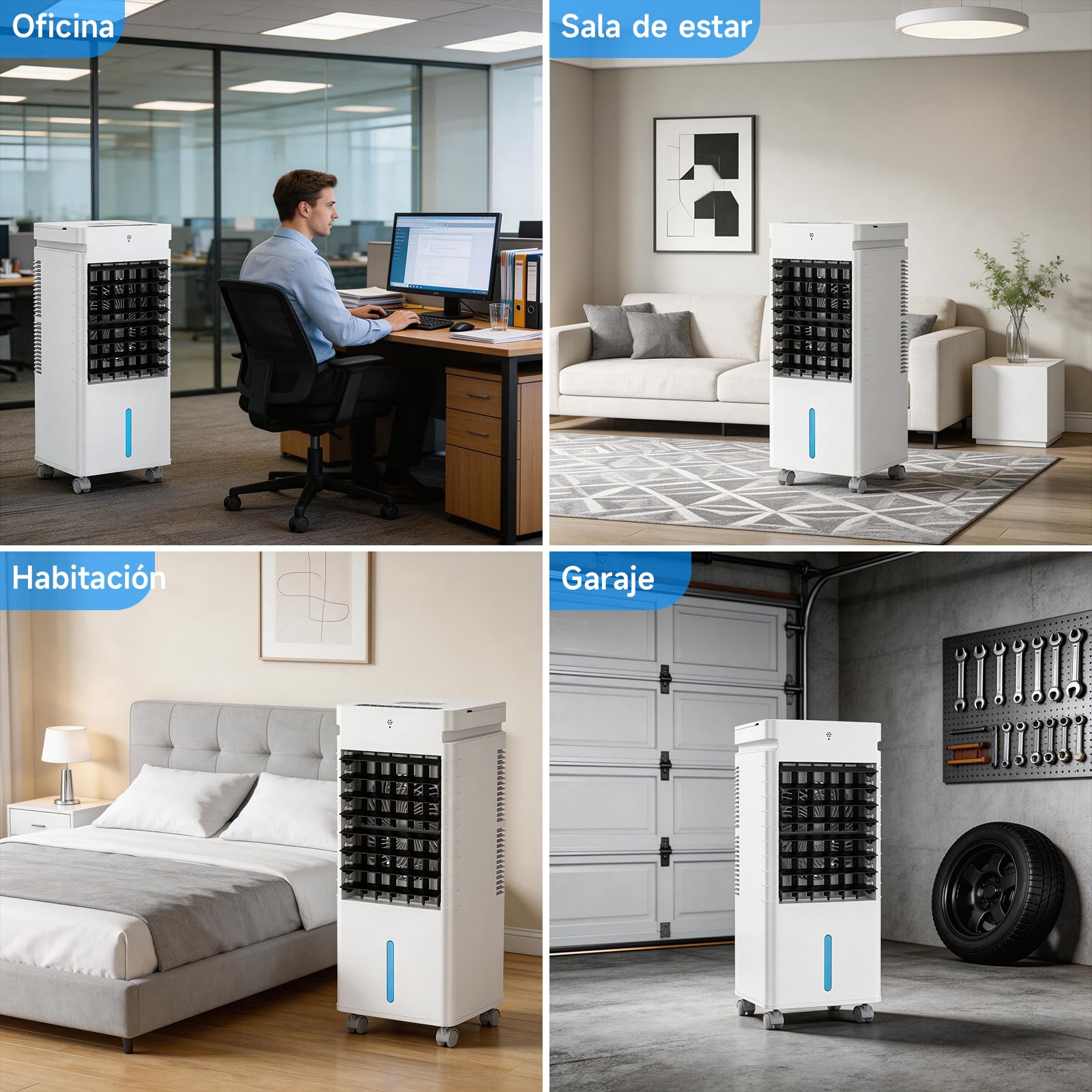 Aire Acondicionado Portátil, Enfriador de Aire por Evaporación con Ventilador de 20W, Depósito de 12L y Cristales de Hielo – 3 Modos, 12 Velocidades, Oscilación, Temporizador y Mando a Distancia