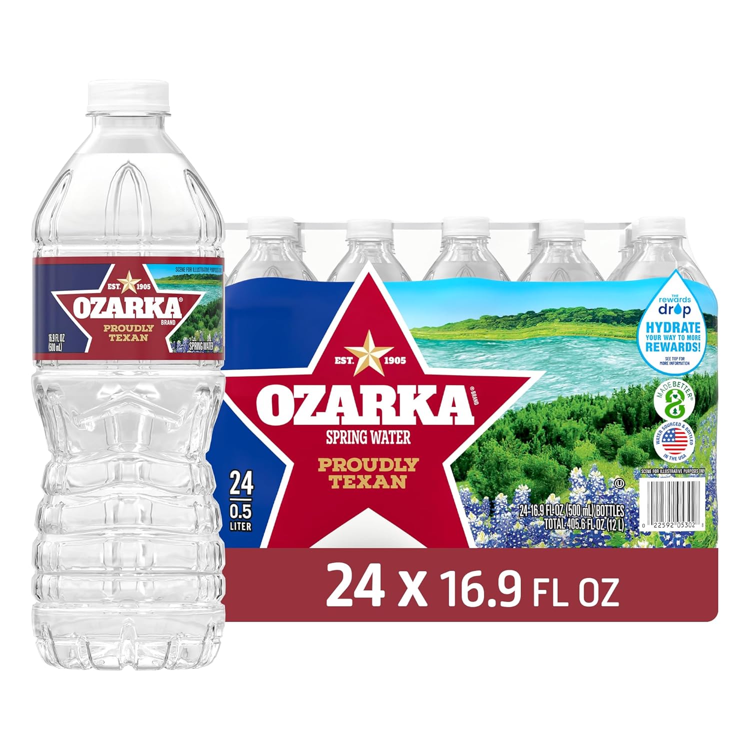 Ozarka Texas Spring Water Bottles - Still Bottled Water Enhanced with Naturally Occurring Minerals for a Crisp Taste, Daily Hydration for Home, Office & Travel, 16.9 Oz (24-Pack)