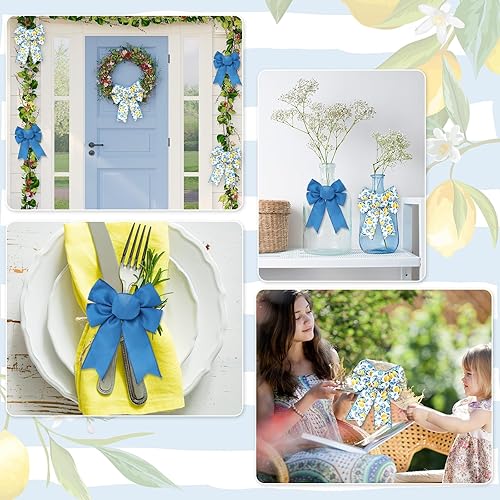 Miniatura 7 de AnyDesign - Cinta de borde con alambre de limón, 20 yardas, azulejo azul, tela de limón, cinta para manualidades de primavera, verano, baby shower,