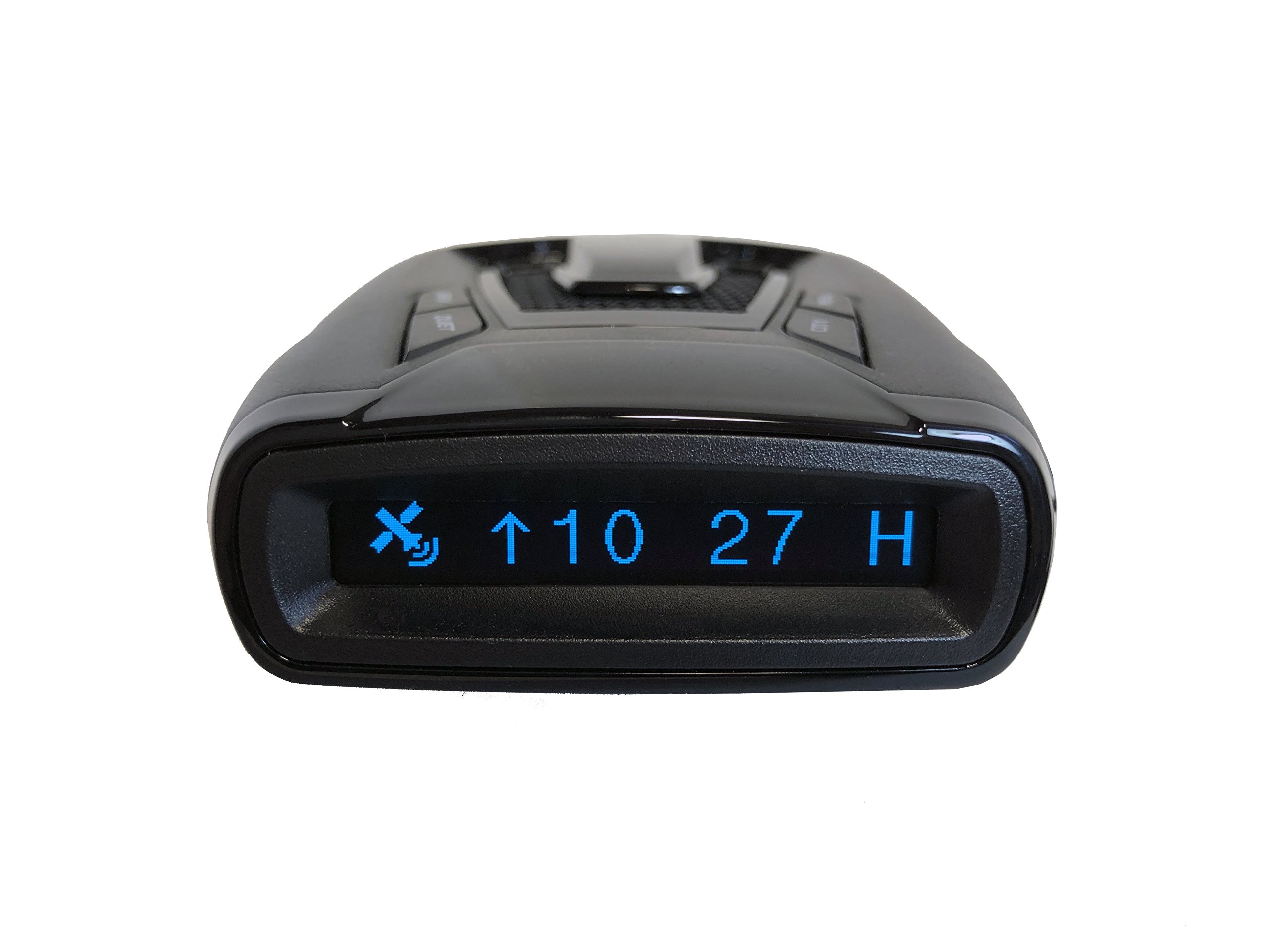 ഫ്രണ്ട് view of the Whistler PRO-93GXi Radar/Laser Detector, showing the display area and control buttons.